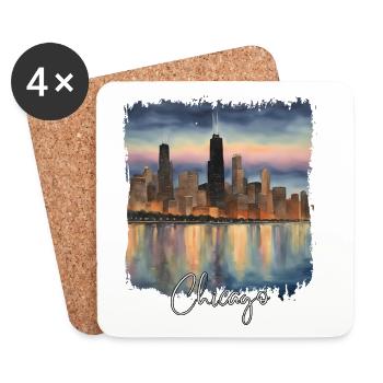 Chicago Watercolor, Chicago USA - Coasters (set of 4) - white - Front