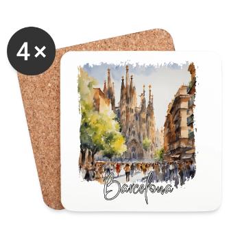 Barcelona Aquarell, Barcelona Spanien - Untersetzer (4er-Set) - Weiß - Vorne