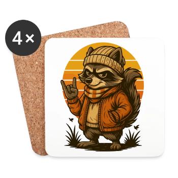 Cool raccoon retro style - Coasters (set of 4) - white - Front