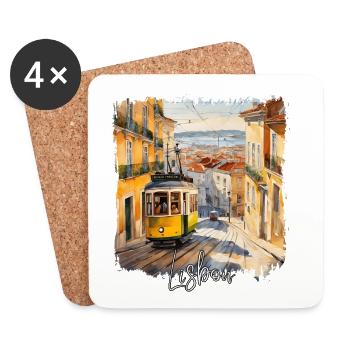 Watercolor of Lisbon, Lisbon Portugal - Coasters (set of 4) - white - Front
