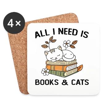 livres et chats idée cadeau femme homme - Dessous de verre (lot de 4) - blanc - Devant
