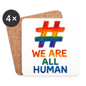 #WeAreAllHuman – Rainbow Watercolor Design - Coasters (set of 4) - white - Front