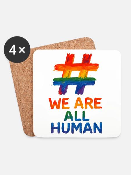 #WeAreAllHuman – Regenbogen Watercolor Design - Untersetzer (4er-Set) - Weiß
