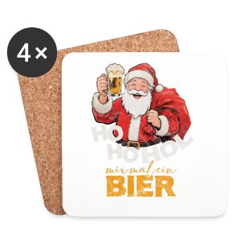 Ho ho Hol mir mal ein Bier Weihnachtsmann - Untersetzer (4er-Set) - Weiß - Vorne