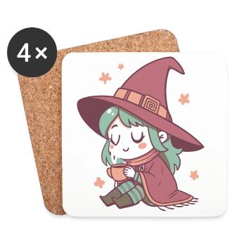 Witch Cozy with Pastel Tea - Coasters (set of 4) - white - Front