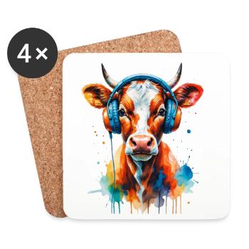 Vache avec casque Popart - Dessous de verre (lot de 4) - blanc - Devant