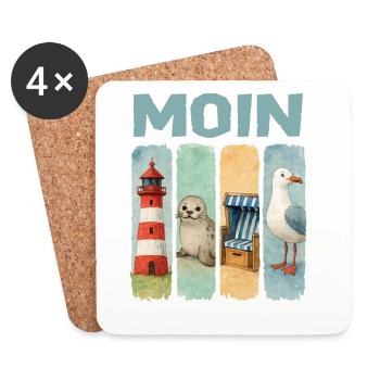 Phare de Moin, chaise de plage avec phoques, côte des mouettes - Dessous de verre (lot de 4) - blanc - Devant
