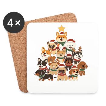 Weihnachtsbaum aus Hunden – Lustiges Xmas - Untersetzer (4er-Set) - Weiß - Vorne