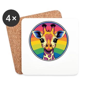 Regenbogen-Giraffenporträt - Untersetzer (4er-Set) - Weiß - Vorne