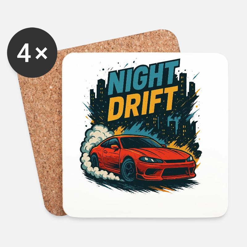 Night Drift Rotes JDM Coupe In Der Stadt - Untersetzer (4er-Set) - Weiß