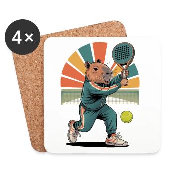 Capybara spielt Padel Tennis im Retro-Style - Untersetzer (4er-Set) - Weiß - Vorne