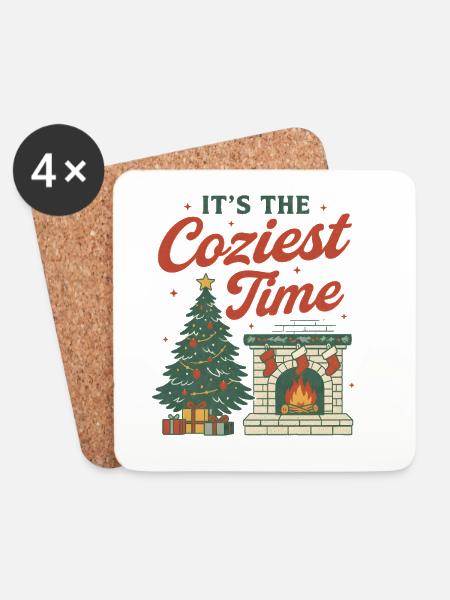 Cozy Christmas Fireplace & Tree Design - Untersetzer (4er-Set) - Weiß
