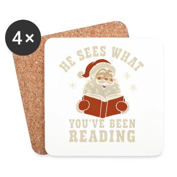 He Sees What You've Been Reading Shirt - Coasters (set of 4) - white - Front