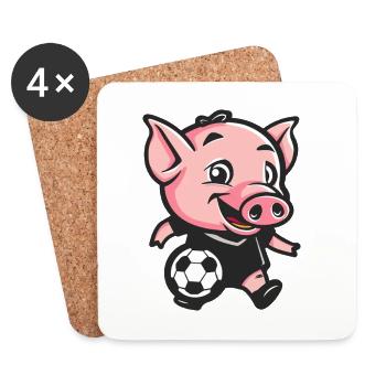 Soccer Pig Cartoon - Coasters (set of 4) - white - Front
