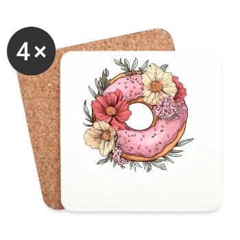 Beignet à la fleur rose - Dessous de verre (lot de 4) - blanc - Devant
