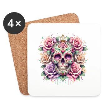 Blumen Schädel Schönheit Blühen - Untersetzer (4er-Set) - Weiß - Vorne