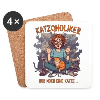 Katzoholiker Nur noch eine Katze - Lustiger Spruch - Untersetzer (4er-Set) - Weiß - Vorne