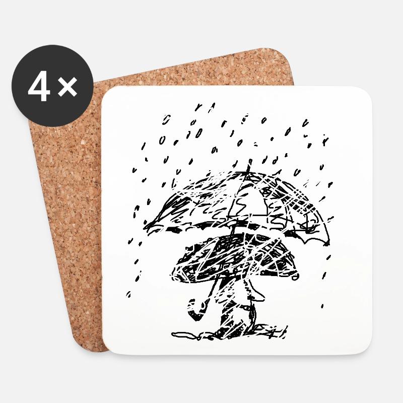 Pilze im Regen - Untersetzer (4er-Set) - Weiß