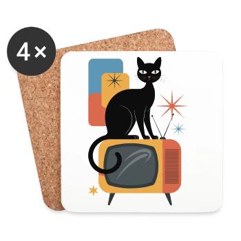 Retro Katze Vintage Fernseher 50er 60er Atomic age - Untersetzer (4er-Set) - Weiß - Vorne