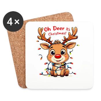 Renne avec guirlandes lumineuses - cadeau pour enfants - Dessous de verre (lot de 4) - blanc - Devant