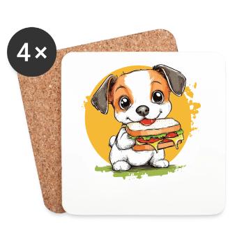 Kleiner Hund genießt Burger - Untersetzer (4er-Set) - Weiß - Vorne