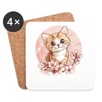 Kittens in the cherry blossom circle - Coasters (set of 4) - white - Front