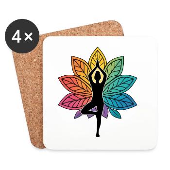 Yoga Baumhaltung Silhouette mit Lotus Chakra - Untersetzer (4er-Set) - Weiß - Vorne