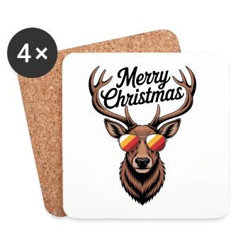 Hirsch mit Geweih und Sonnenbrille Merry Christmas - Untersetzer (4er-Set) - Weiß - Vorne