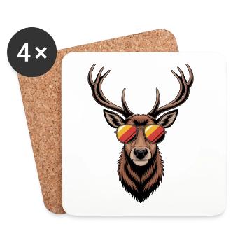 Cerf avec bois et lunettes de soleil - Dessous de verre (lot de 4) - blanc - Devant