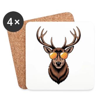 Cerf avec bois et lunettes de soleil - Dessous de verre (lot de 4) - blanc - Devant