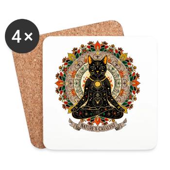 Natur Mandala Katze Wicca Esoterik - Untersetzer (4er-Set) - Weiß - Vorne