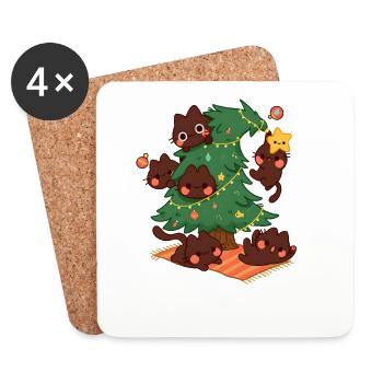 Kitty Christmas Tree, Love Cats  - Coasters (set of 4) - white - Front