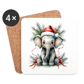 Éléphant d’hiver avec chapeau de renne - Dessous de verre (lot de 4) - blanc - Devant