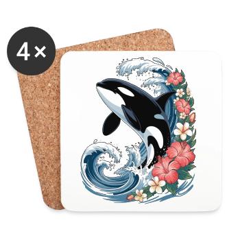 Orque dans les vagues tropicales - Dessous de verre (lot de 4) - blanc - Devant