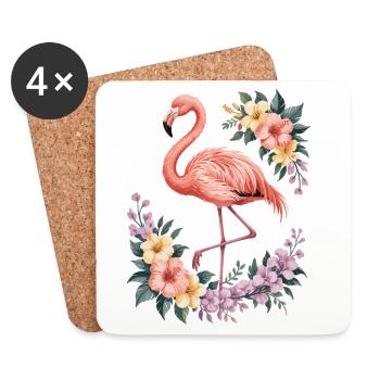 Tropischer Flamingo mit Blumen - Untersetzer (4er-Set) - Weiß - Vorne