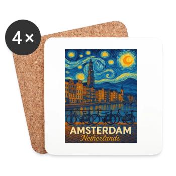Amsterdam, Netherlands - Coasters (set of 4) - white - Front
