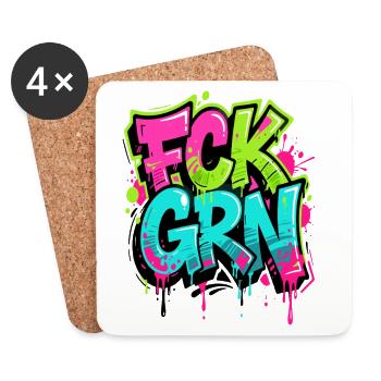 FCK GRN Graffiti Neon - Anti Grüne - Untersetzer (4er-Set) - Weiß - Vorne