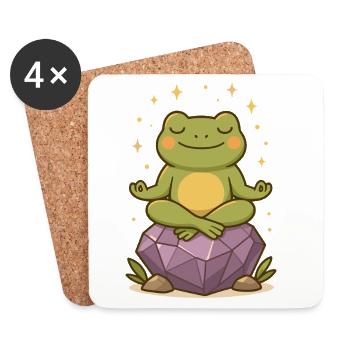 Grenouille méditative – Spirituelle et consciente - Dessous de verre (lot de 4) - blanc - Devant