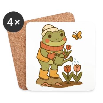 Grenouille printanière – Jardin de fleurs Frogcore - Dessous de verre (lot de 4) - blanc - Devant