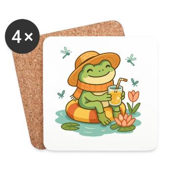 Summer Frog – Cozy Frog with Lemonade - Coasters (set of 4) - white - Front