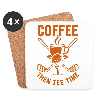 Café puis Tee Time Golf Humour Design - Dessous de verre (lot de 4) - blanc - Devant