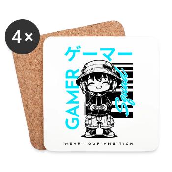 Gamer Squad – Kawaii Chibi Gamer Streetwear Manga - Coasters (set of 4) - white - Front