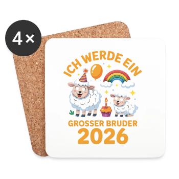 Ich werde ein grosser Bruder 2026 Schaf Lamm - Untersetzer (4er-Set) - Weiß - Vorne