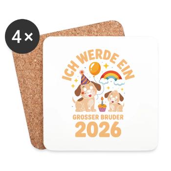 Ich werde ein grosser Bruder 2026 Hund Welpe - Untersetzer (4er-Set) - Weiß - Vorne