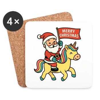 Cute Santa Claus rides unicorn Merry Christma - Coasters (set of 4) - white - Front