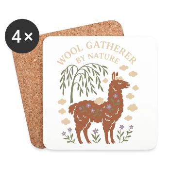 Cottagecore Llama Aesthetic Cute Farm Animal - Coasters (set of 4) - white - Front