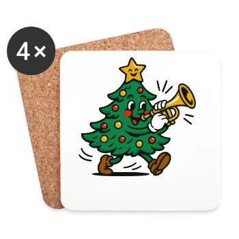 arbre de Noël jouant de la trompette vacances amusantes - Dessous de verre (lot de 4) - blanc - Devant