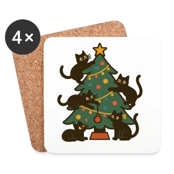 Chats de Noël autour de la fête de l’arbre de Noël - Dessous de verre (lot de 4) - blanc - Devant