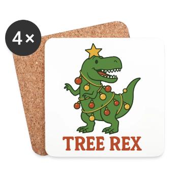 Arbre Rex dinosaure Noël amusant - Dessous de verre (lot de 4) - blanc - Devant