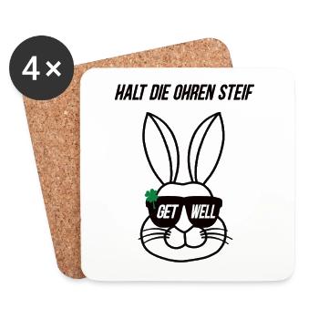 Keep your ears stiff Get well Bunny Get well soon - Coasters (set of 4) - white - Front